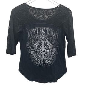 Unbranded Woman’s Black Lace Top 3/4 Sleeves Size Small